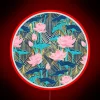 Vintage Art Deco Inspired Neon Sign with Pink & Navy Lotus Blooms