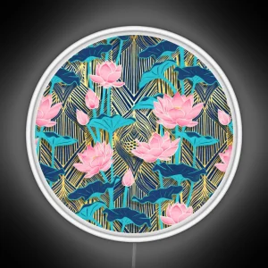 Art Deco Lotus Flowers In Pink And Navy RGB Neon Sign