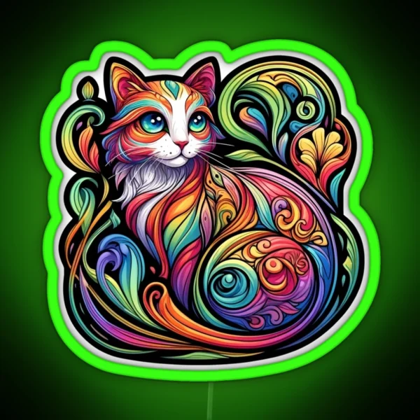 Art Nouveau Cat RGB Neon Sign