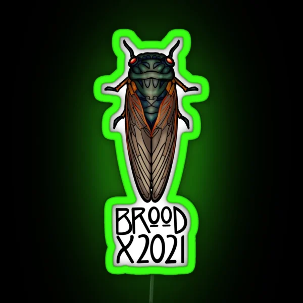 Art Nouveau Cicada Black Outline Brood X 2021 RGB Neon Sign