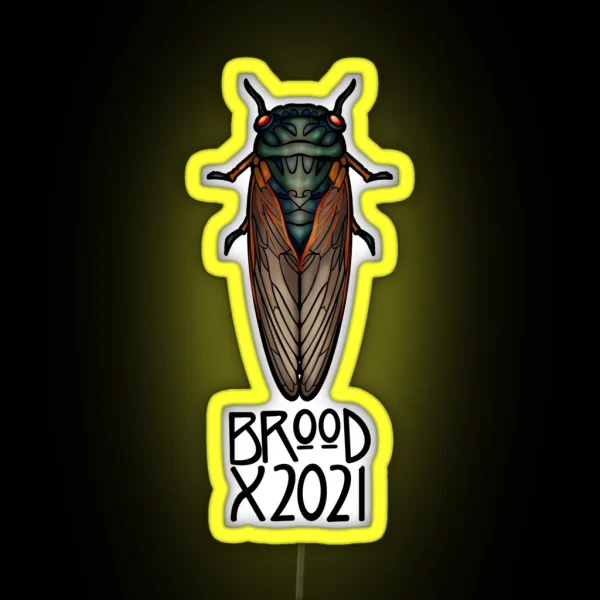 Art Nouveau Cicada Black Outline Brood X 2021 RGB Neon Sign