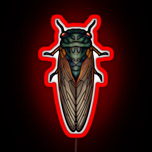 Art Nouveau Cicada Black Outline RGB Neon Sign