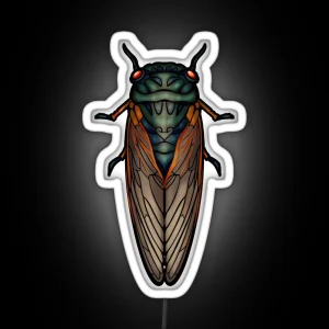 Art Nouveau Cicada Black Outline RGB Neon Sign