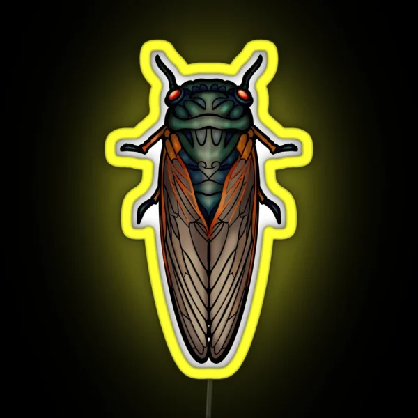 Art Nouveau Cicada Black Outline RGB Neon Sign