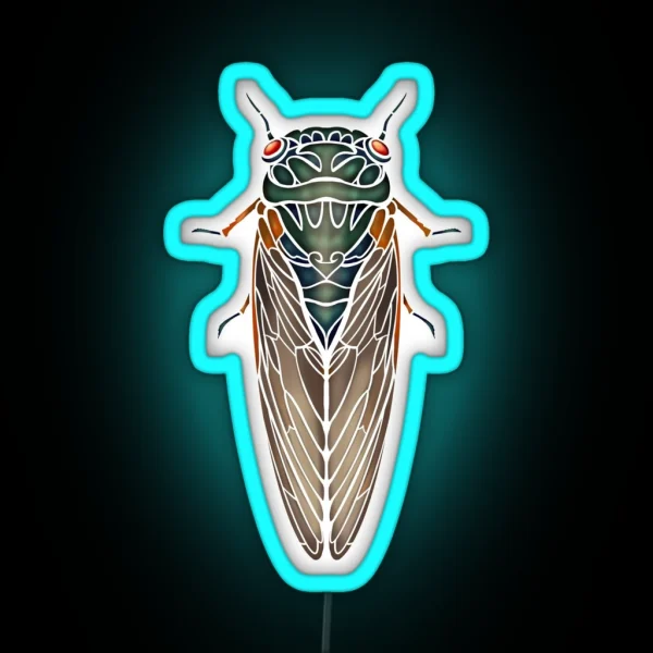 Art Nouveau Cicada White Outline RGB Neon Sign