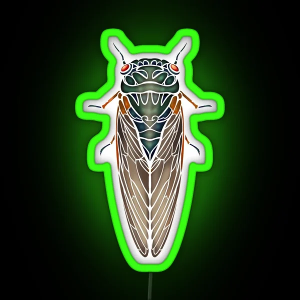 Art Nouveau Cicada White Outline RGB Neon Sign