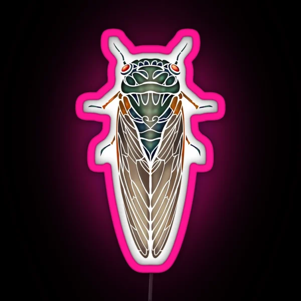 Art Nouveau Cicada White Outline RGB Neon Sign