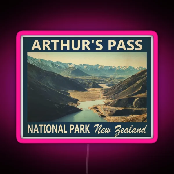Arthur S Pass National Park New Zealand Vintage RGB Neon Sign