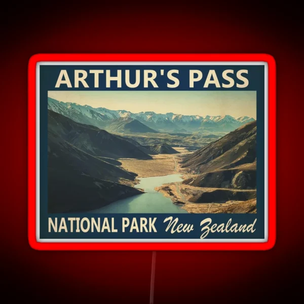 Arthur S Pass National Park New Zealand Vintage RGB Neon Sign