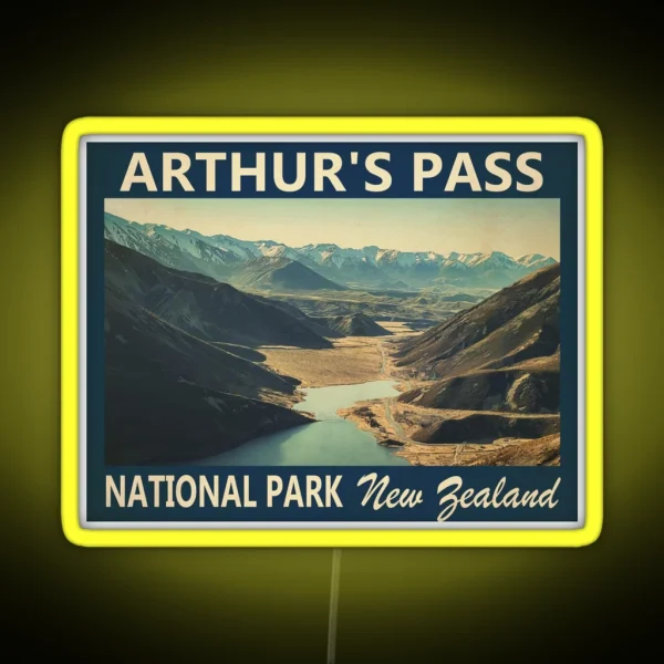Arthur S Pass National Park New Zealand Vintage RGB Neon Sign