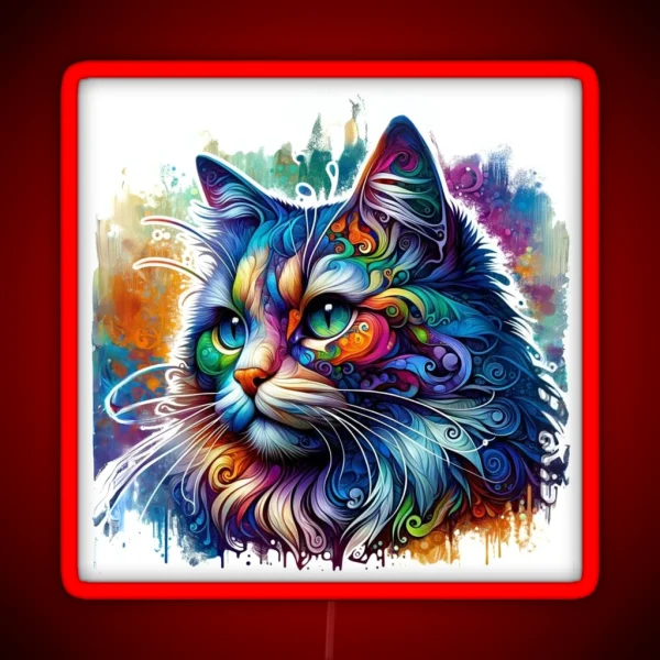 Artistic Cat Portrait In Bright Colors RGB Neon Sign