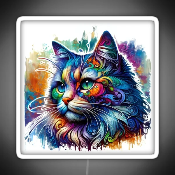 Artistic Cat Portrait In Bright Colors RGB Neon Sign