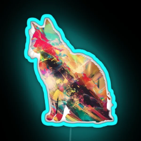 Artistic Cat Silhouette With Vibrant Color Bursts RGB Neon Sign