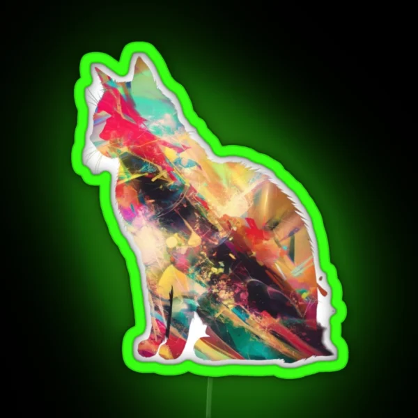 Artistic Cat Silhouette With Vibrant Color Bursts RGB Neon Sign