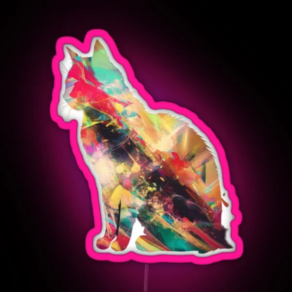 Artistic Cat Silhouette With Vibrant Color Bursts RGB Neon Sign