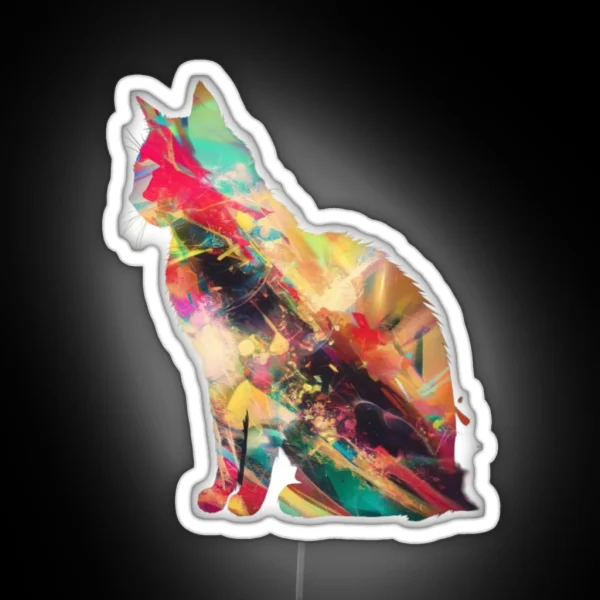 Artistic Cat Silhouette With Vibrant Color Bursts RGB Neon Sign