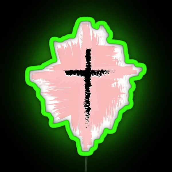 Artistic Christian Cross Black And Pink Modern Minimalist Artistic Lines RGB Neon Sign