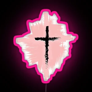 Artistic Christian Cross Black And Pink Modern Minimalist Artistic Lines RGB Neon Sign