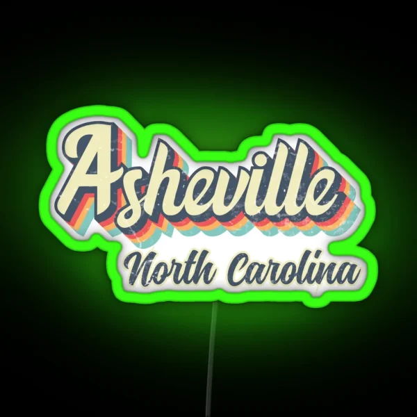 Asheville City North Carolina Retro Vintage 70s Rainbow RGB Neon Sign