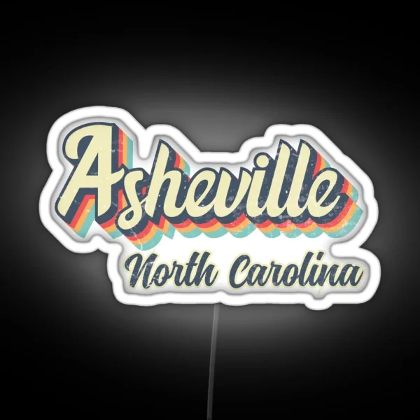 Asheville City North Carolina Retro Vintage 70s Rainbow RGB Neon Sign