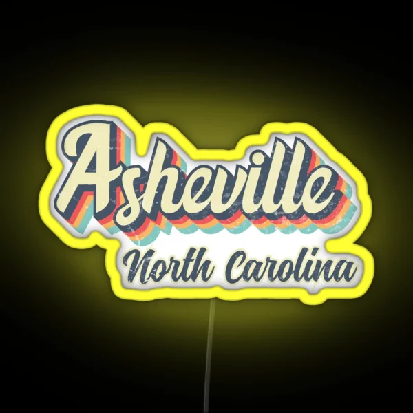 Asheville City North Carolina Retro Vintage 70s Rainbow RGB Neon Sign