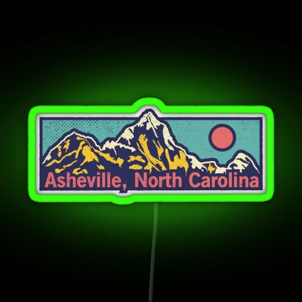 Asheville North Carolina Classic Outdoor Mountain Graphic Apparel RGB Neon Sign