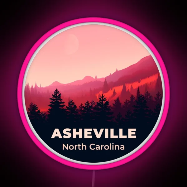 Asheville North Carolina Minimalist Landscape RGB Neon Sign