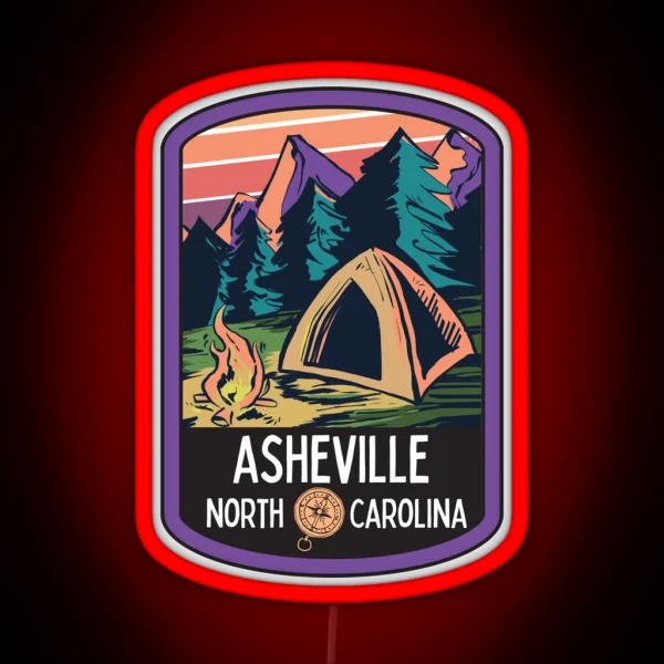 Asheville North Carolina NC Mountain Tent Campfire Camping Design RGB Neon Sign