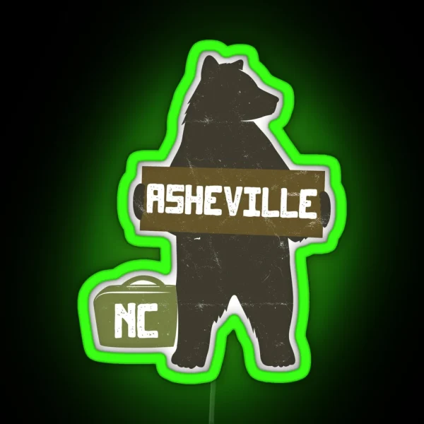 Asheville North Carolina NC Parks And Wilderness Hitchhiking Bear RGB Neon Sign