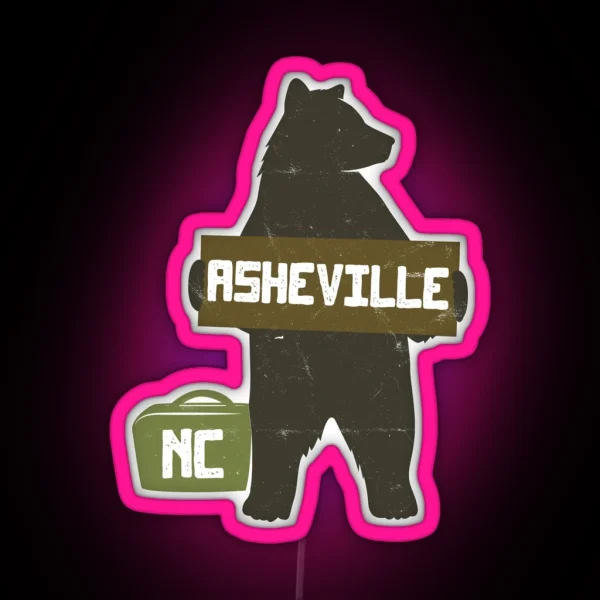 Asheville North Carolina NC Parks And Wilderness Hitchhiking Bear RGB Neon Sign