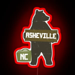 Asheville North Carolina NC Parks And Wilderness Hitchhiking Bear RGB Neon Sign