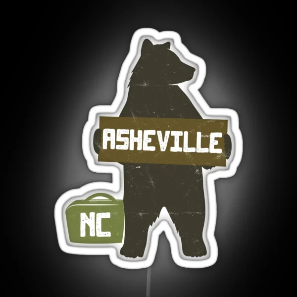 Asheville North Carolina NC Parks And Wilderness Hitchhiking Bear RGB Neon Sign