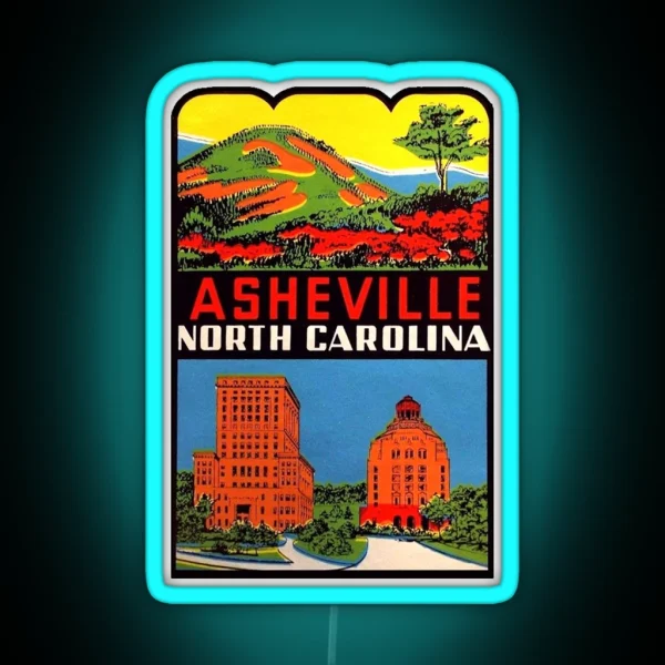 Asheville North Carolina Vintage Travel Decal RGB Neon Sign