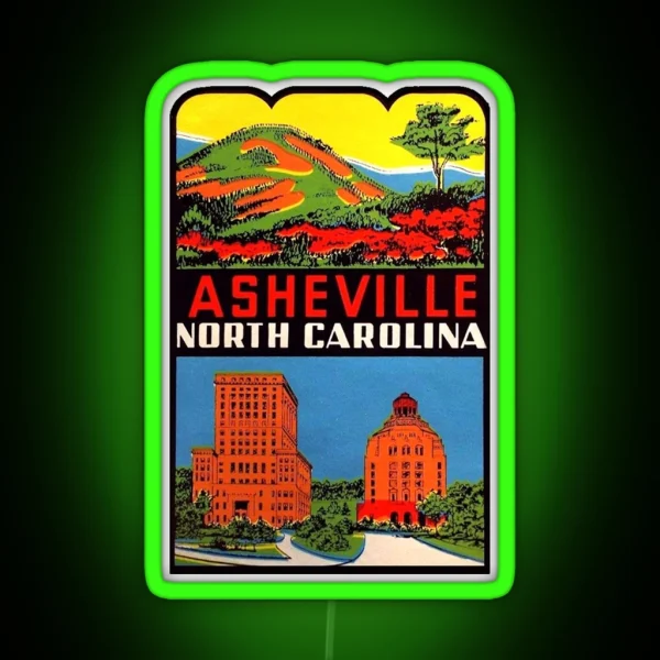 Asheville North Carolina Vintage Travel Decal RGB Neon Sign