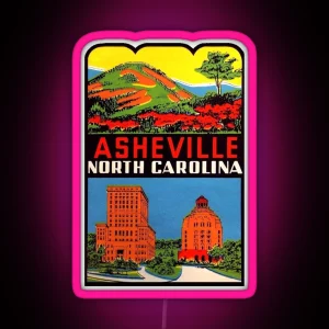 Asheville North Carolina Vintage Travel Decal RGB Neon Sign