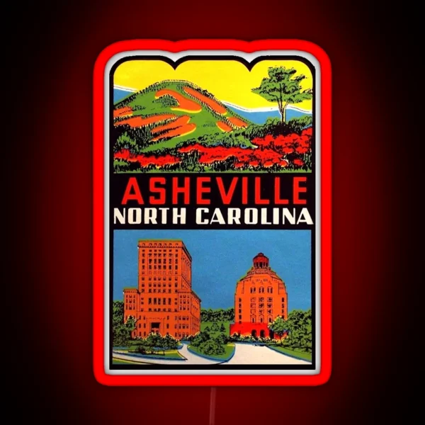 Asheville North Carolina Vintage Travel Decal RGB Neon Sign