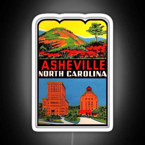 Asheville North Carolina Vintage Travel Decal RGB Neon Sign