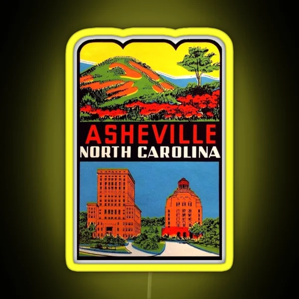 Asheville North Carolina Vintage Travel Decal RGB Neon Sign