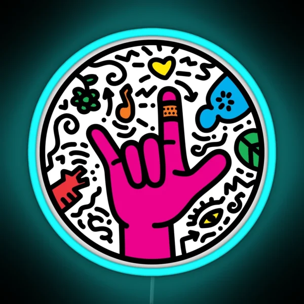 ASL Sign For I Love You Pop Art Style White RGB Neon Sign