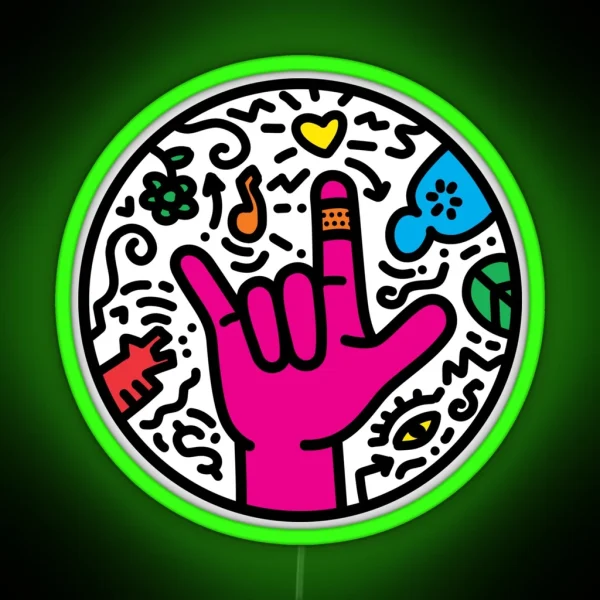 ASL Sign For I Love You Pop Art Style White RGB Neon Sign
