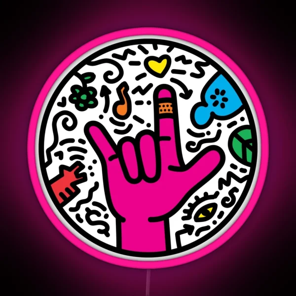 ASL Sign For I Love You Pop Art Style White RGB Neon Sign