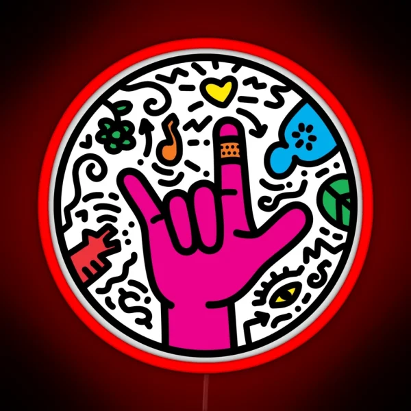 ASL Sign For I Love You Pop Art Style White RGB Neon Sign