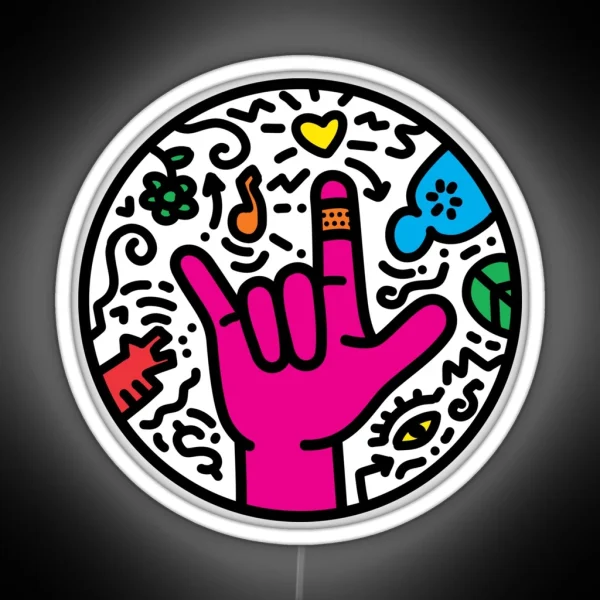 ASL Sign For I Love You Pop Art Style White RGB Neon Sign