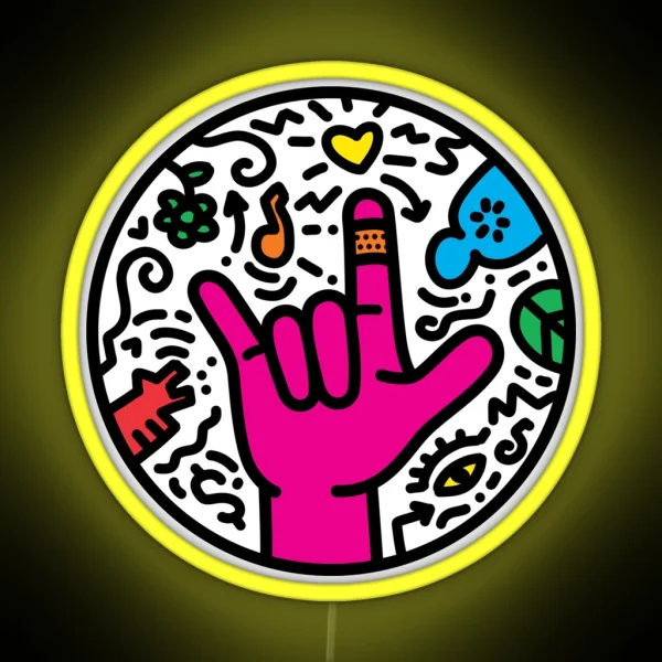 ASL Sign For I Love You Pop Art Style White RGB Neon Sign