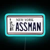 Vibrant RGB Neon License Plate Sign with Funny Ass Man Design