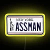 Eye-catching LED license plate number display with customizable color options indoors.