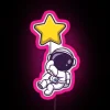 Astronaut Floating Among Vibrant Stars on Colorful Neon LED Sign