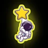 Glowing Cosmos Neon Sign: Astronaut in Orbit under Radiant Stars
