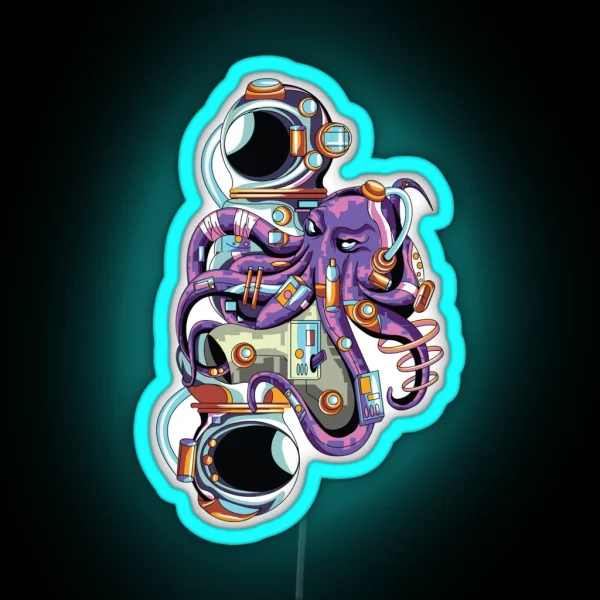 Astronaut Octopus Abstract Funny Astronaut RGB Neon Sign