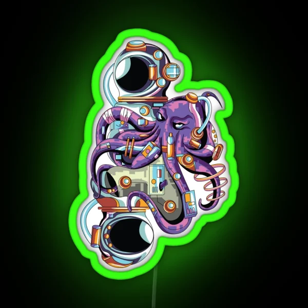 Astronaut Octopus Abstract Funny Astronaut RGB Neon Sign